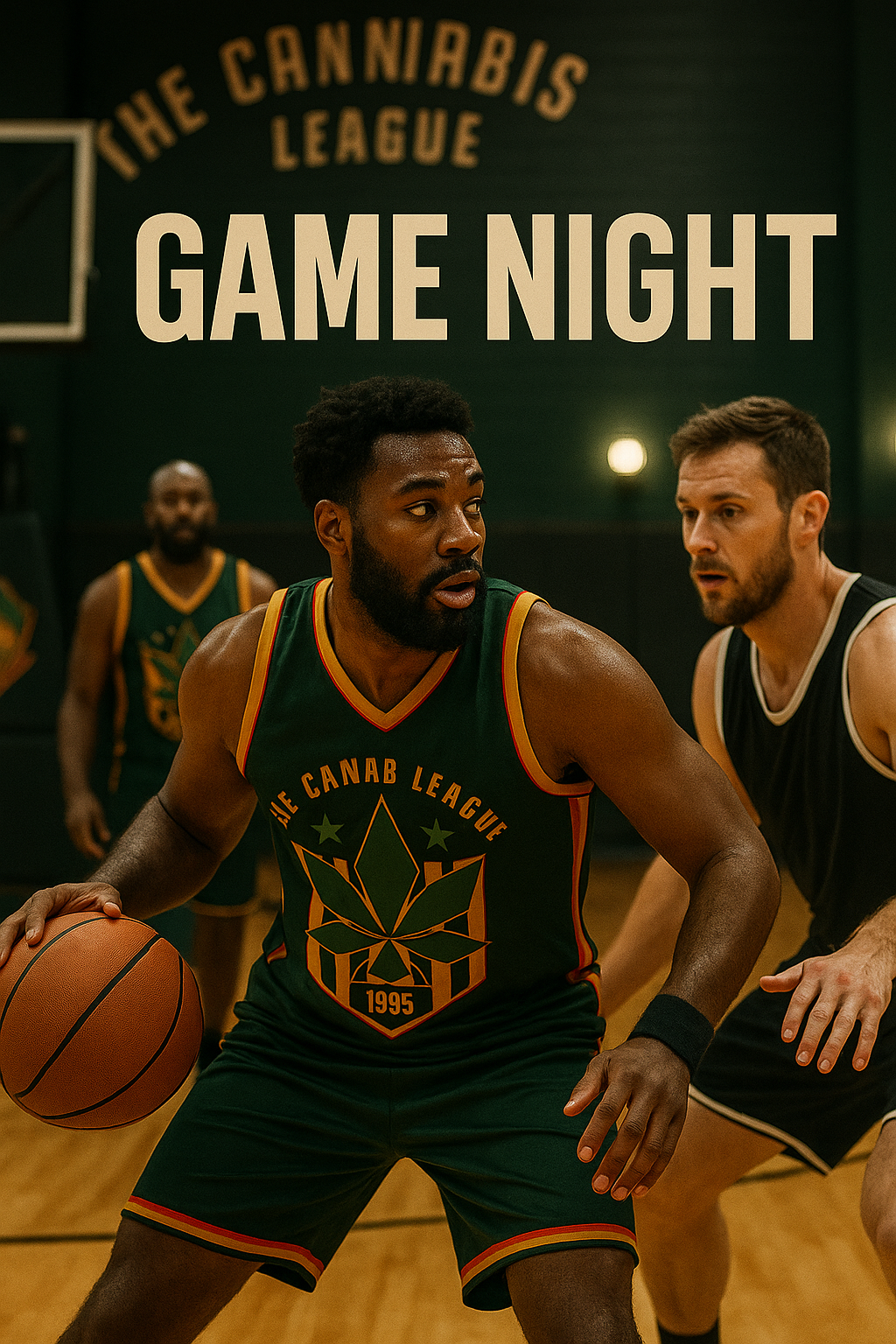 Basketball players in Cannabis League jerseys